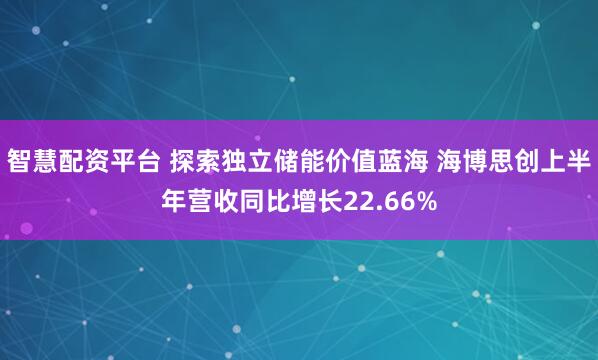 智慧配资平台 探索独立储能价值蓝海 海博思创上半年营收同比增长22.66%